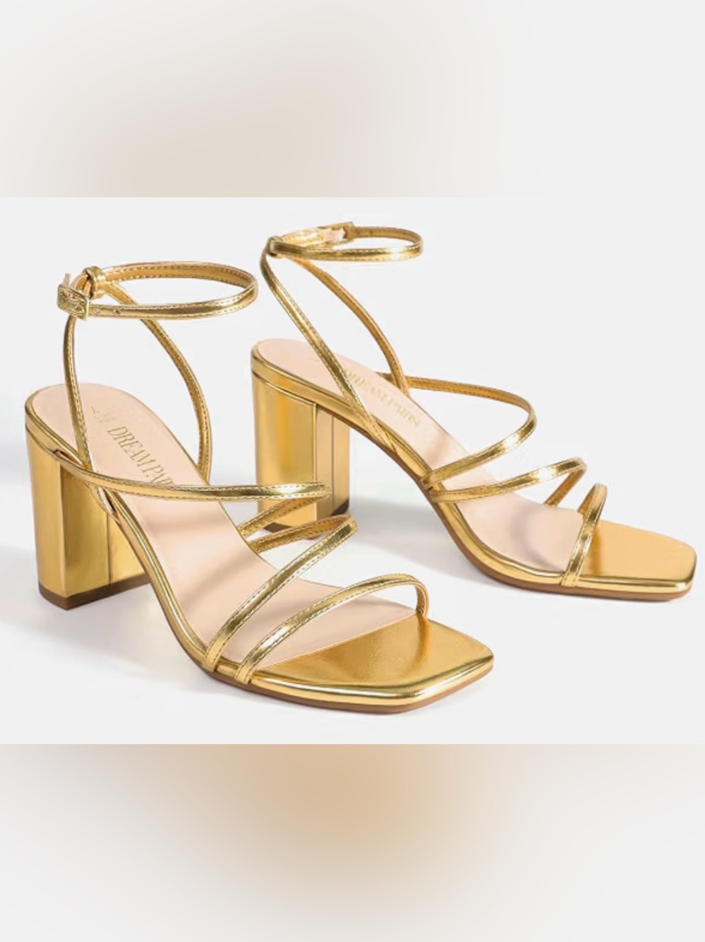Dream Pairs Women’s Chunky Block Strappy Ankle Buckle Sandal Gold PU Size 10